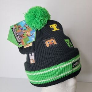 Minecraft Chenille Beanie w/‎ Pom Pom Creeper Alex Bee Diamond Steve NEW w/ Tags